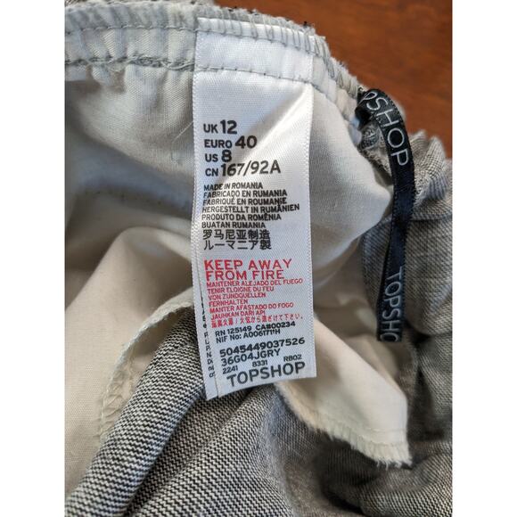 Topshop Side Stripe Trousers Size 8 Gray Mid Rise Pants Career Pull On Workwear - Picture 4 of 12
